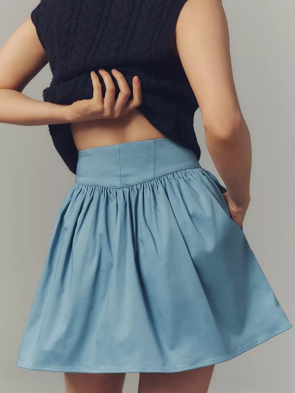 Anthropologie Maeve Basque-Waist Mini Skirt Cotton Buttondown Small Blue - Picture 2 of 11